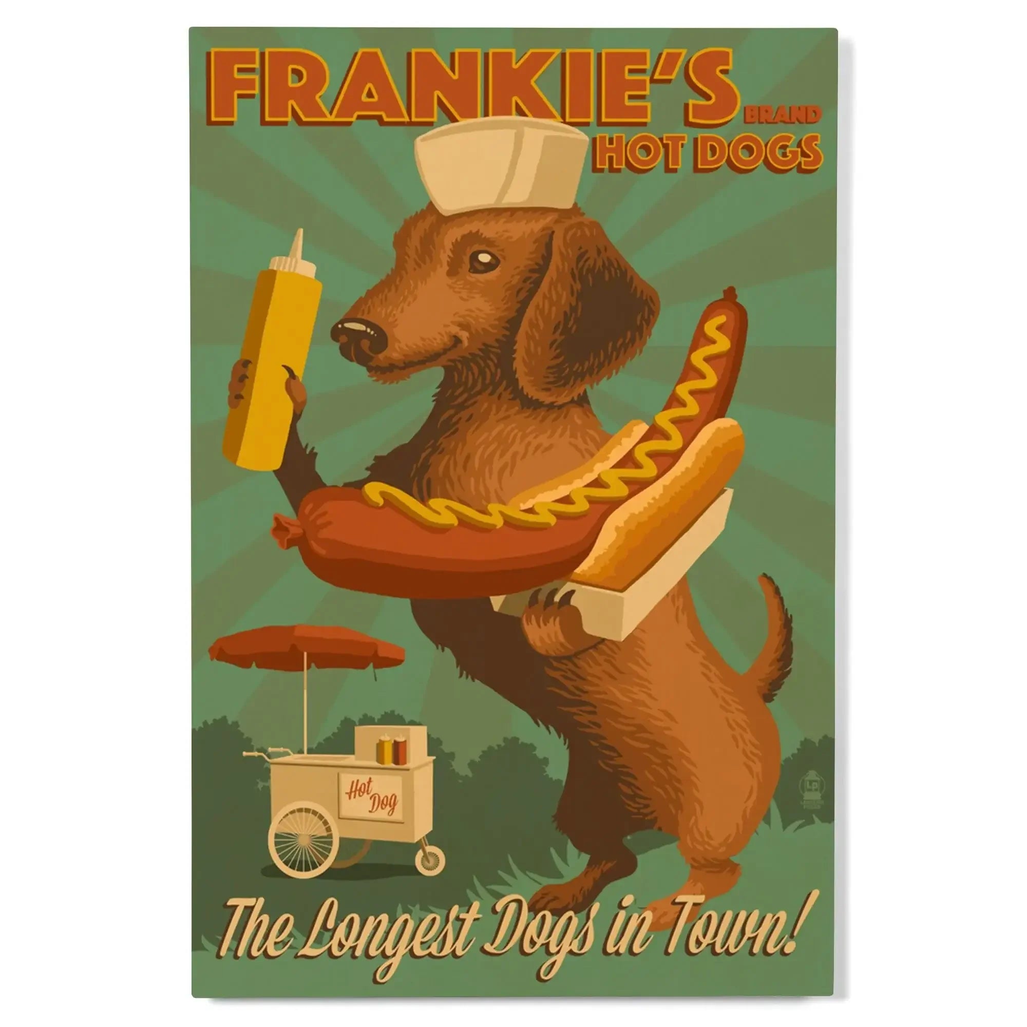 Dachshund, Retro Hotdog Ad, Lantern Press Artwork, Wood Signs and Post
