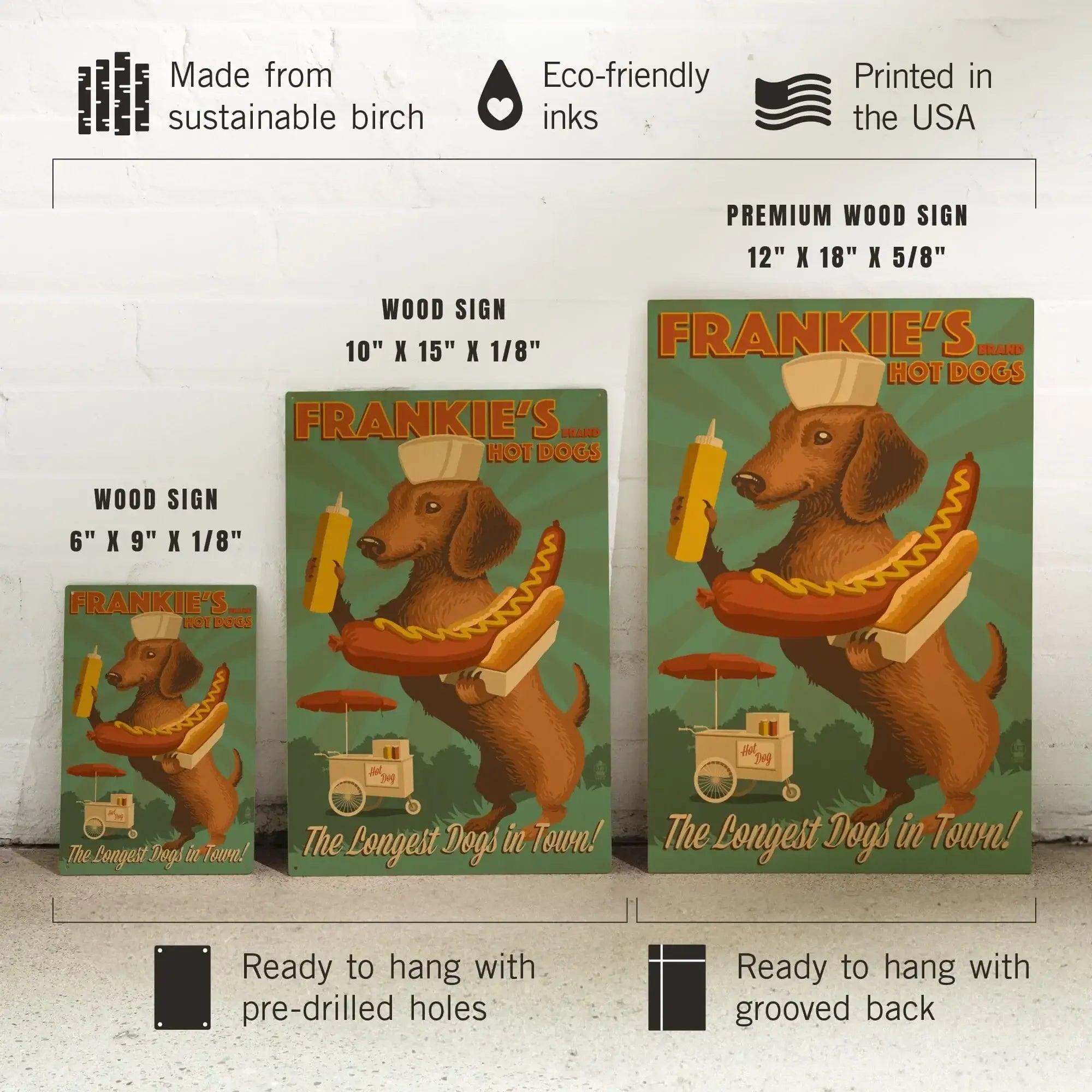 Dachshund, Retro Hotdog Ad, Lantern Press Artwork, Wood Signs and Post