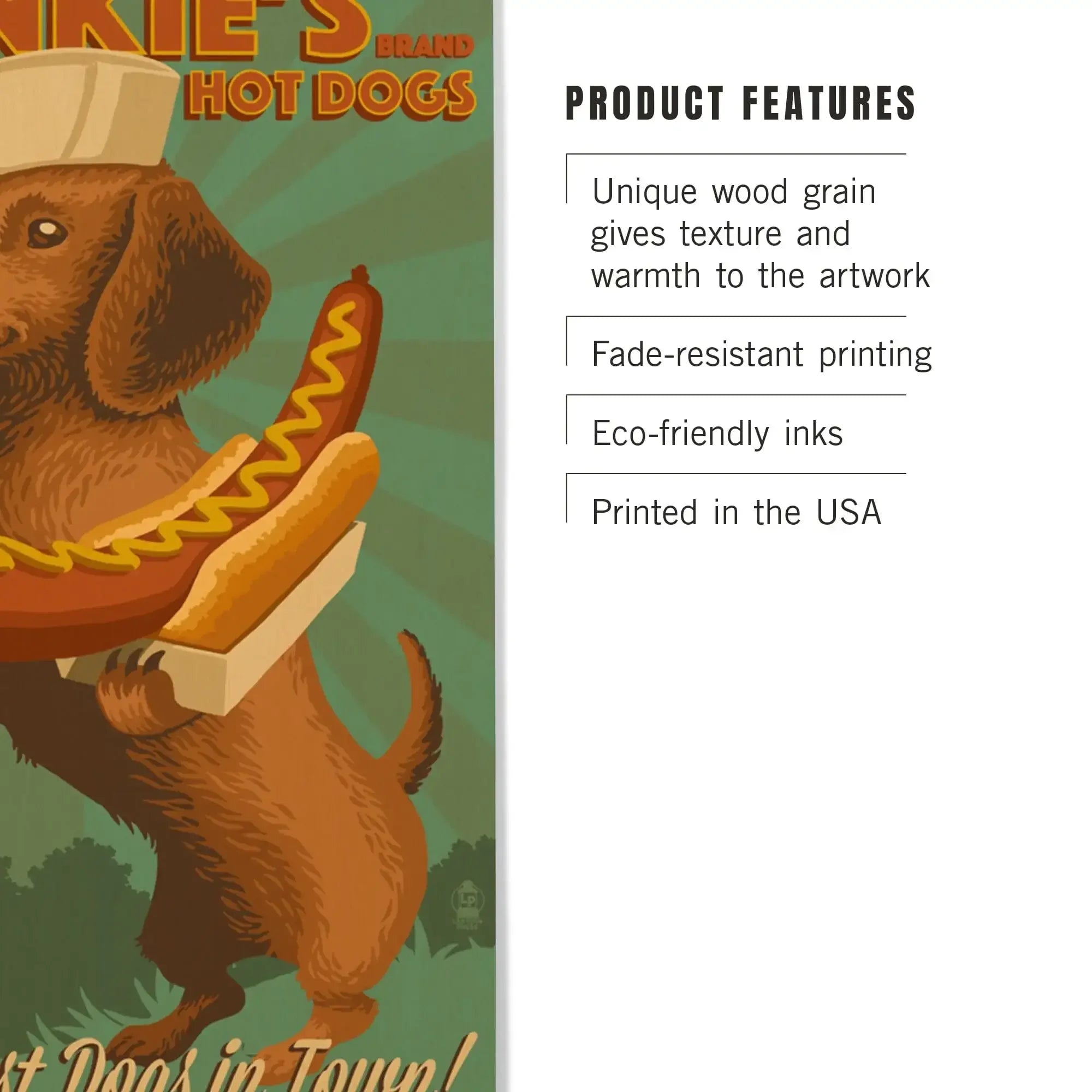 Dachshund, Retro Hotdog Ad, Lantern Press Artwork, Wood Signs and Post
