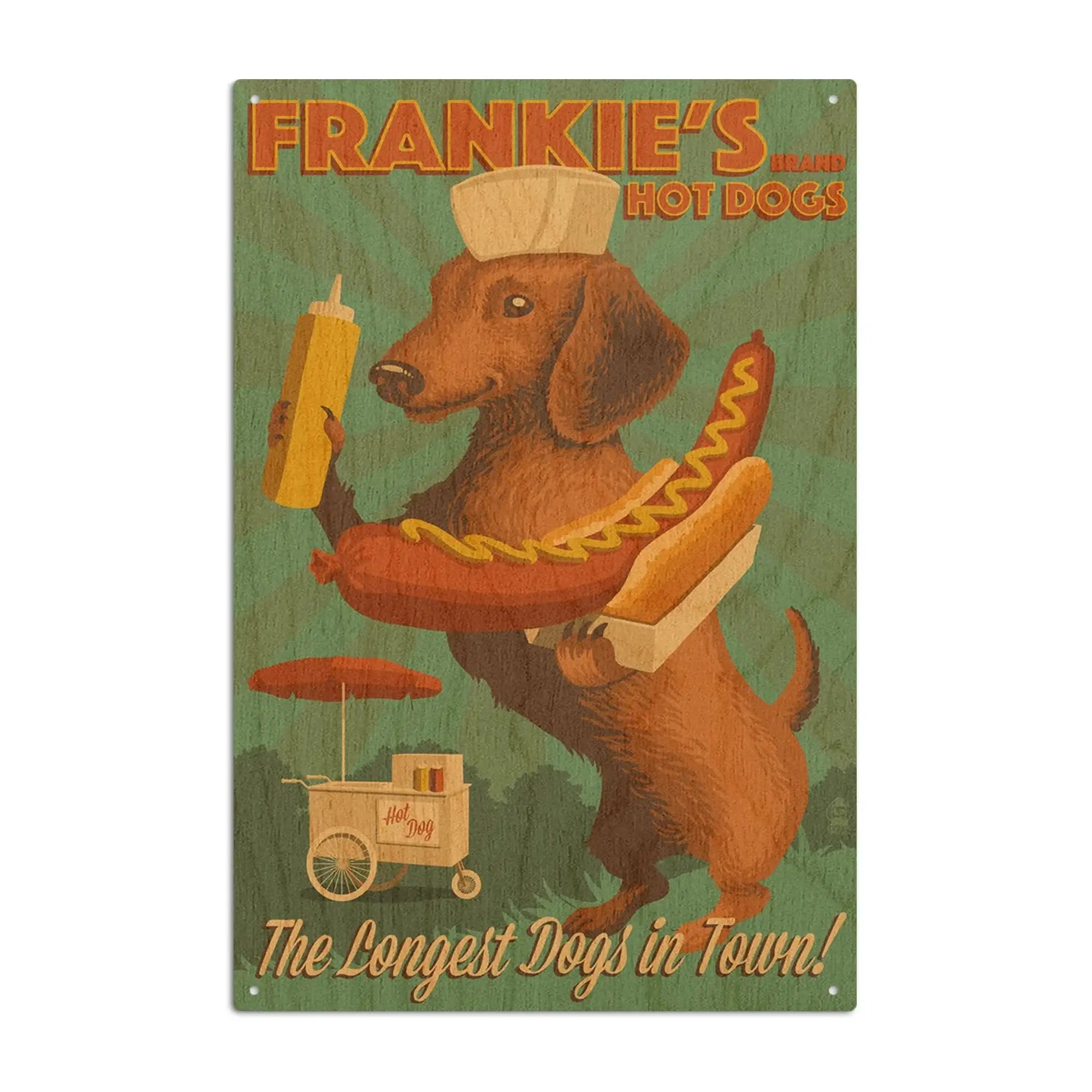 Dachshund, Retro Hotdog Ad, Lantern Press Artwork, Wood Signs and Post