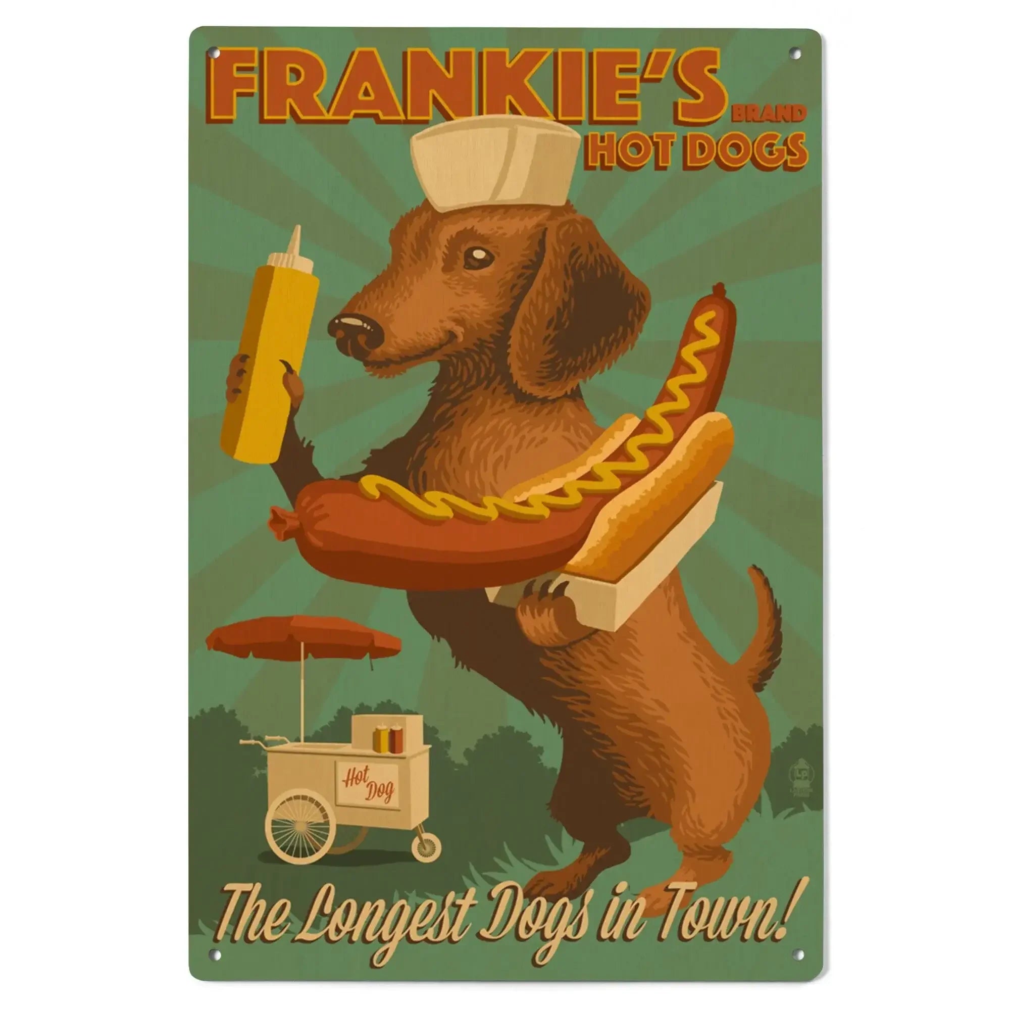 Dachshund, Retro Hotdog Ad, Lantern Press Artwork, Wood Signs and Post