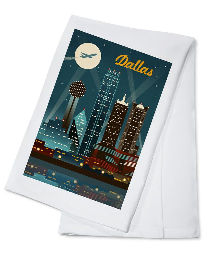 Dallas, Texas, Retro Skyline, Lantern Press Artwork, Towels and Aprons Kitchen Lantern Press Cotton Towel 