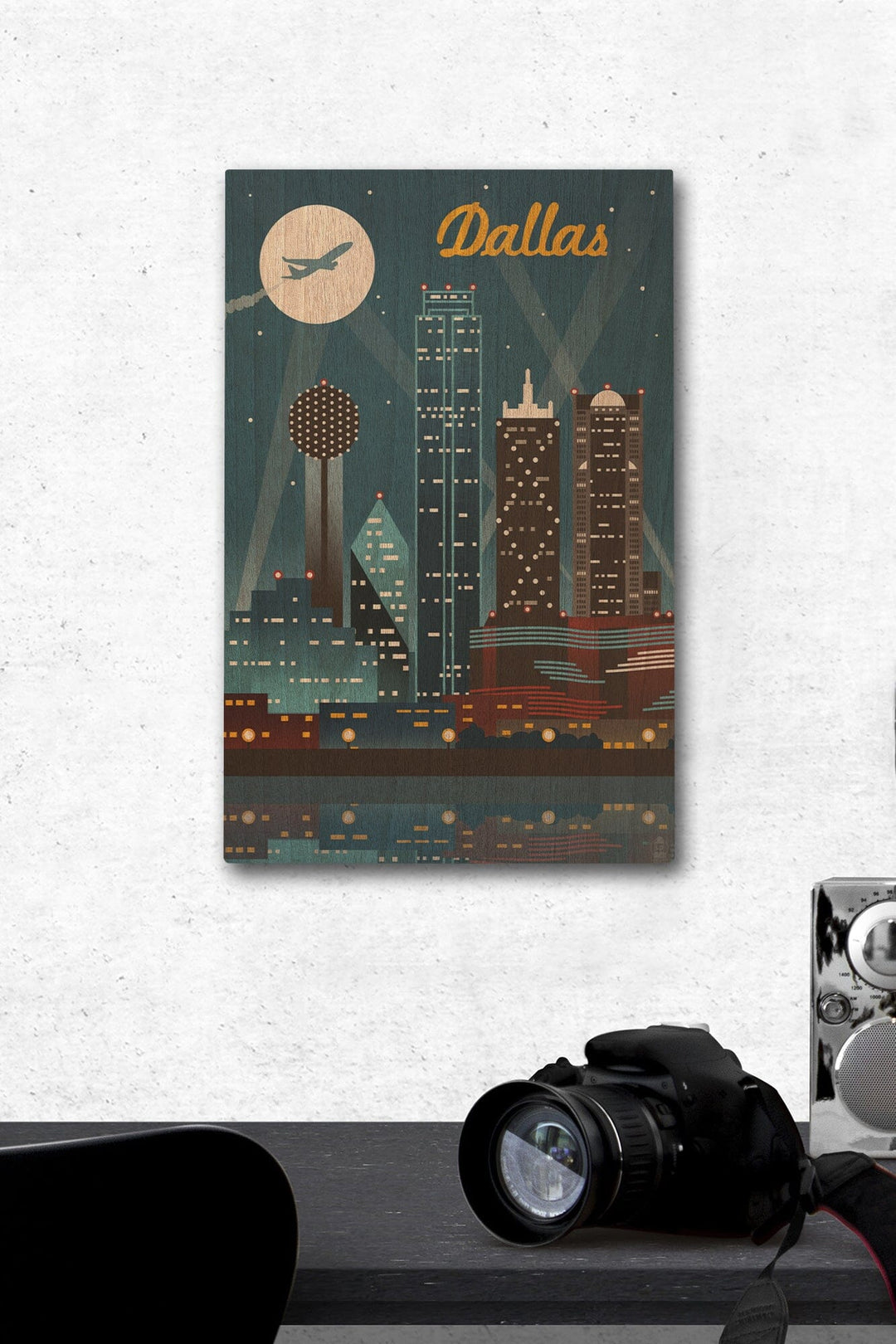 Dallas, Texas, Retro Skyline, Lantern Press Artwork, Wood Signs and Postcards Wood Lantern Press 12 x 18 Wood Gallery Print 