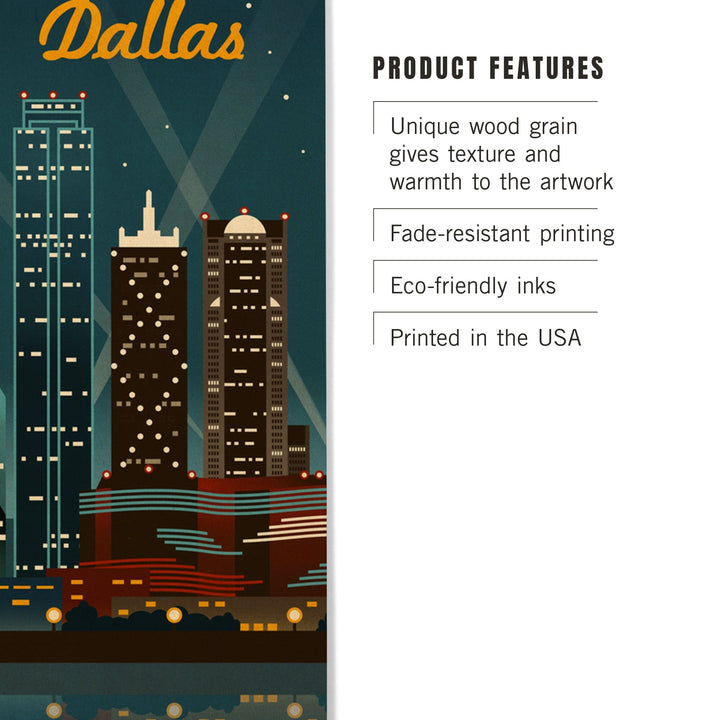 Dallas, Texas, Retro Skyline, Lantern Press Artwork, Wood Signs and Postcards Wood Lantern Press 