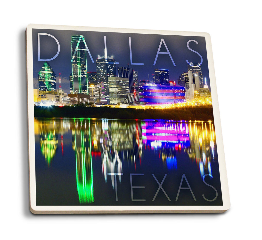 Dallas, Texas, Skyline at Night, Lantern Press Photography, Coaster Set Coasters Lantern Press 