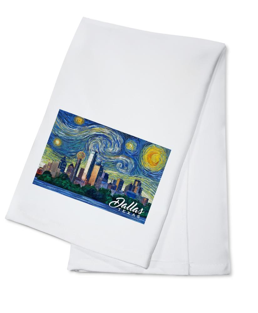 Dallas, Texas, Starry Night City Series, Lantern Press Artwork, Towels and Aprons Kitchen Lantern Press Cotton Towel 