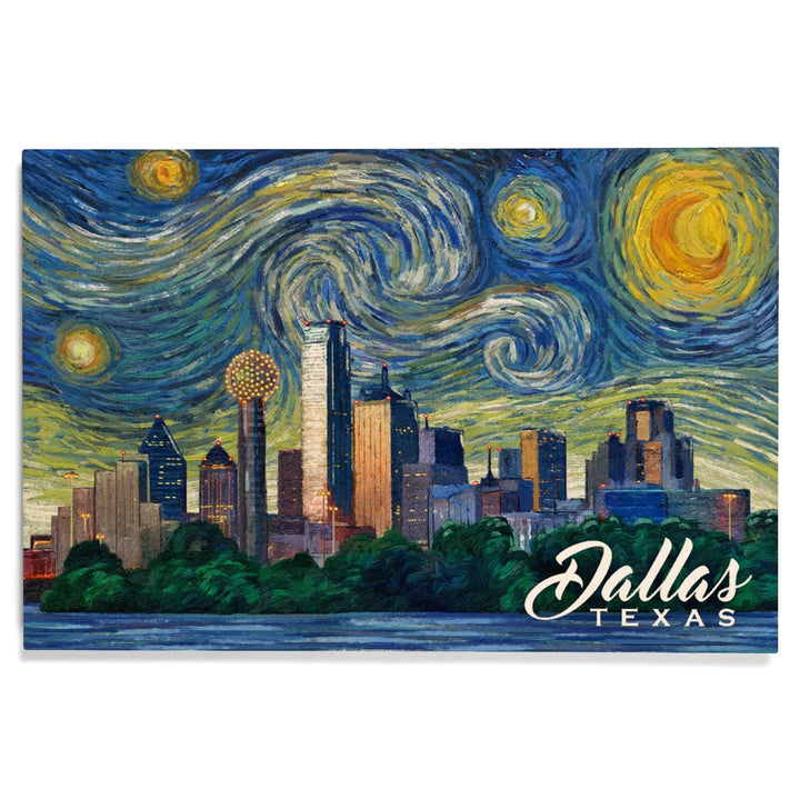 Dallas, Texas, Starry Night City Series, Lantern Press Artwork, Wood Signs and Postcards Wood Lantern Press 