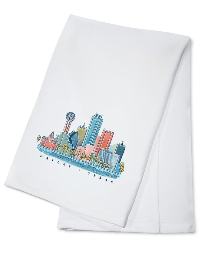 Dallas, Texas, Whimsy City Collection, Skyline, Towels and Aprons Kitchen Lantern Press Cotton Towel 