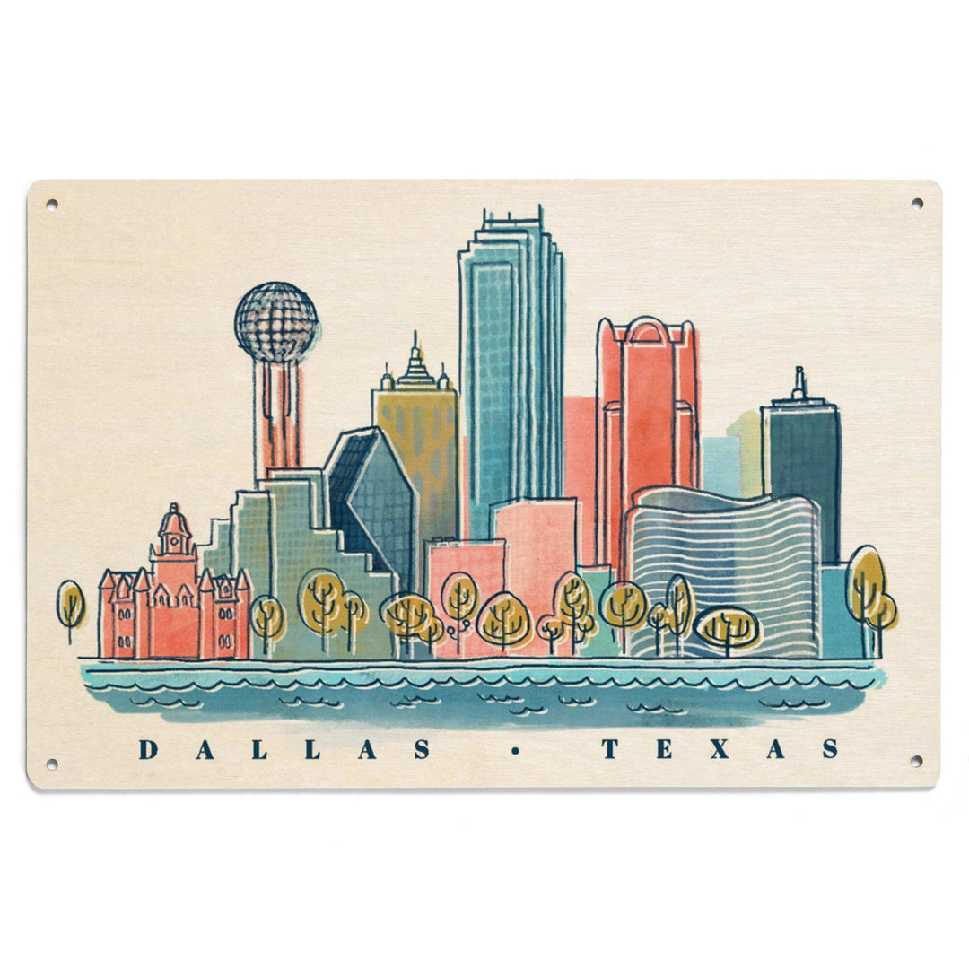Dallas, Texas, Whimsy City Collection, Skyline, Wood Signs and Postcards Wood Lantern Press 