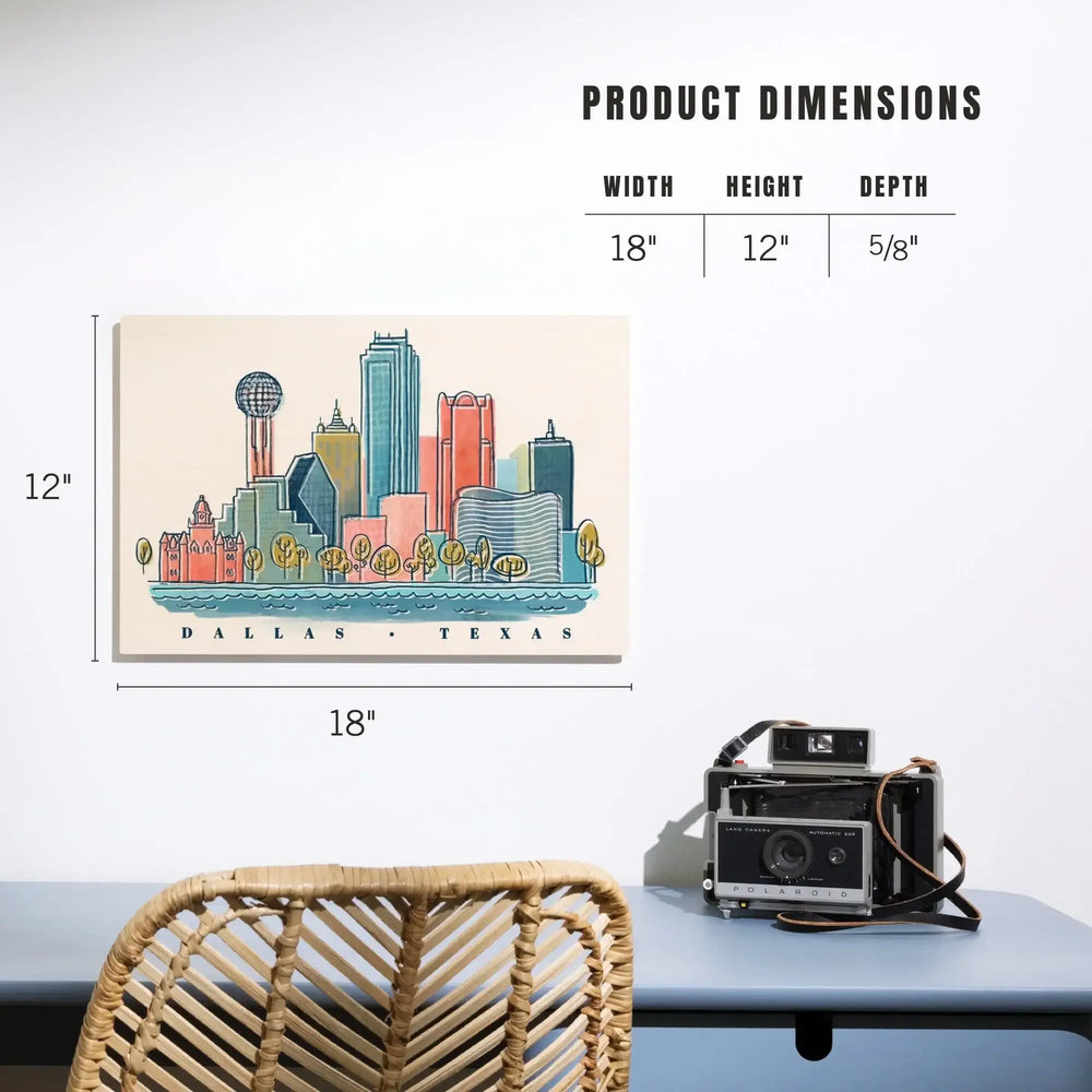 Dallas, Texas, Whimsy City Collection, Skyline, Wood Signs and Postcards - Lantern Press