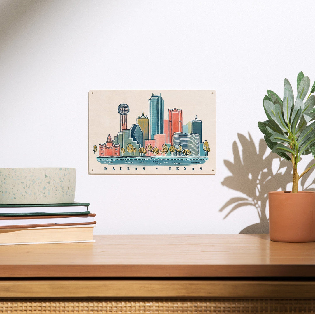 Dallas, Texas, Whimsy City Collection, Skyline, Wood Signs and Postcards Wood Lantern Press 