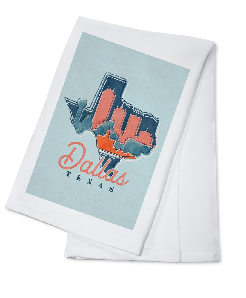 Dallas, Texas, Whimsy City Collection, State and Skyline, Contour, Towels and Aprons Kitchen Lantern Press 