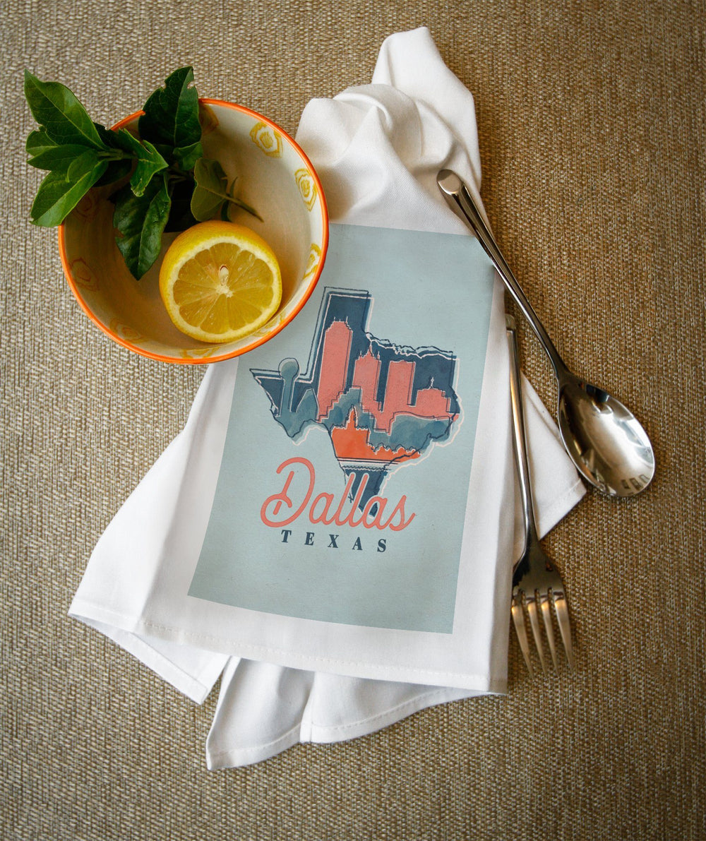 Dallas, Texas, Whimsy City Collection, State and Skyline, Contour, Towels and Aprons Kitchen Lantern Press 