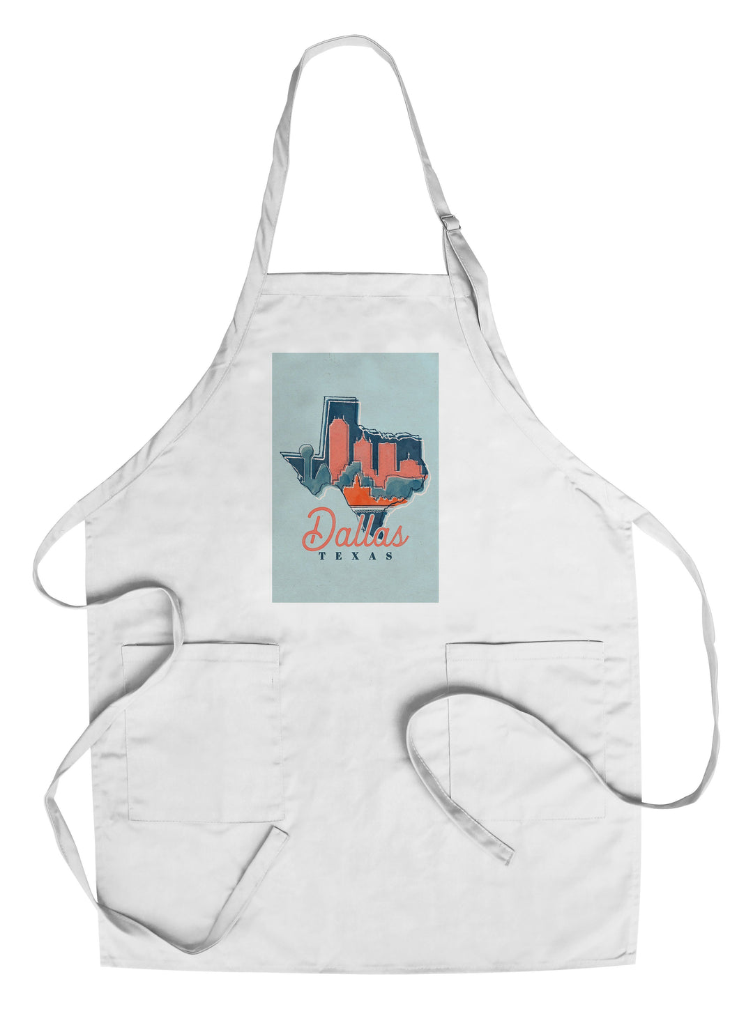 Dallas, Texas, Whimsy City Collection, State and Skyline, Contour, Towels and Aprons Kitchen Lantern Press Chef's Apron 