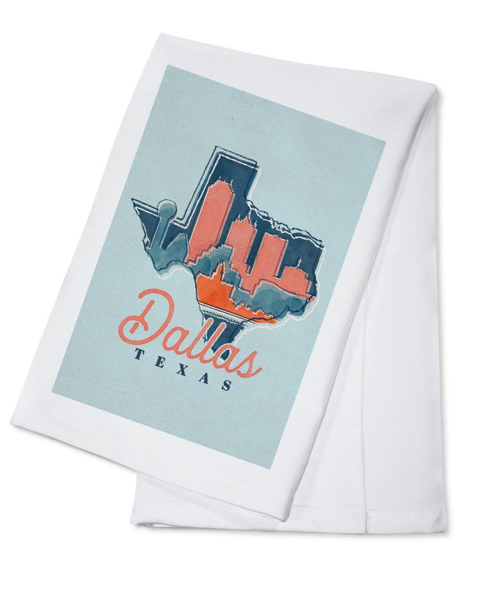 Dallas, Texas, Whimsy City Collection, State and Skyline, Contour, Towels and Aprons Kitchen Lantern Press Cotton Towel 