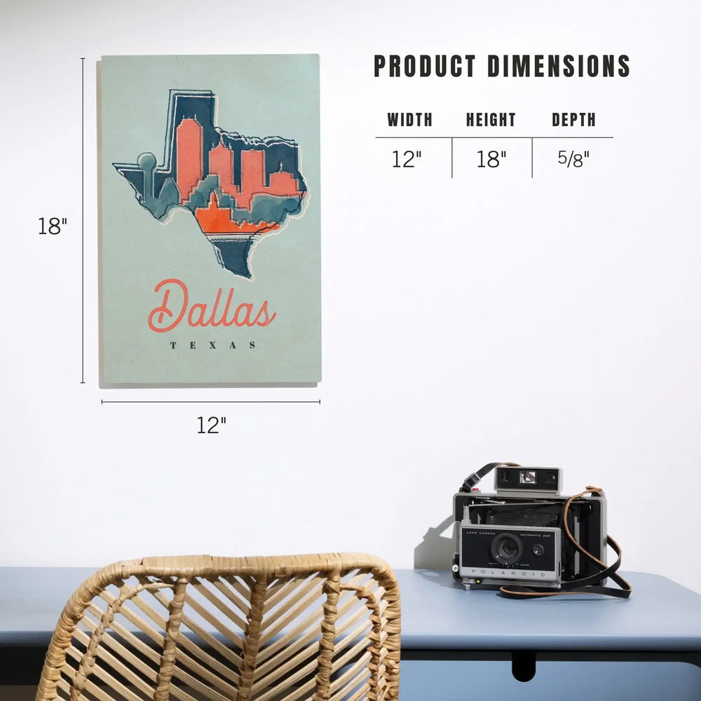 Dallas, Texas, Whimsy City Collection, State and Skyline, Wood Signs and Postcards - Lantern Press