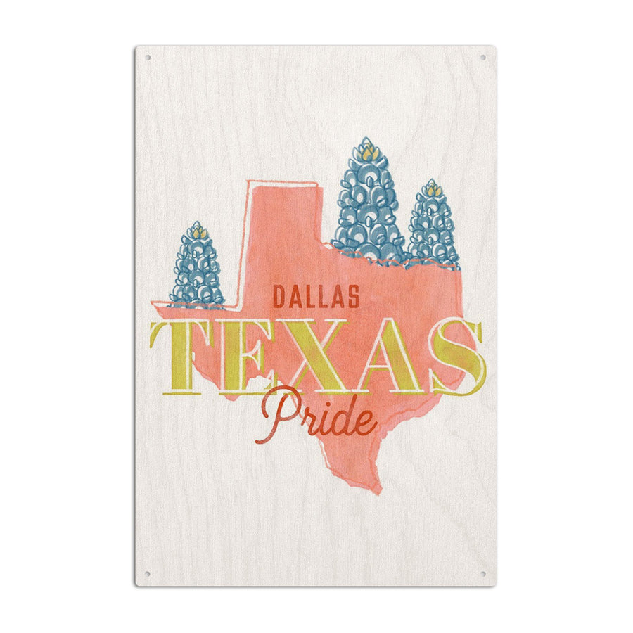 Dallas, Texas, Whimsy City Collection, State Pride and Flowers, Contour, Wood Signs and Postcards Wood Lantern Press 