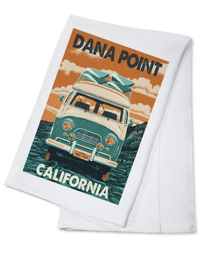 Dana Point, California, Letterpress, Camper Van, Lantern Press Artwork Kitchen Lantern Press Cotton Towel 