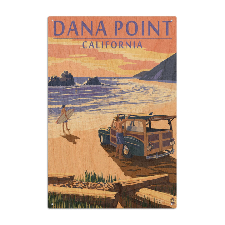Dana Point, California, Woody on Beach, Lantern Press Artwork, Wood Signs and Postcards Wood Lantern Press 10 x 15 Wood Sign 