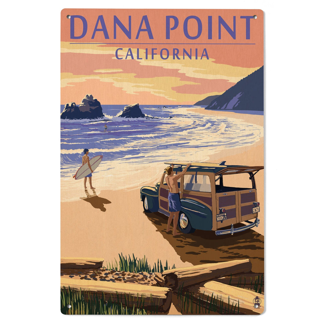 Dana Point, California, Woody on Beach, Lantern Press Artwork, Wood Signs and Postcards Wood Lantern Press 