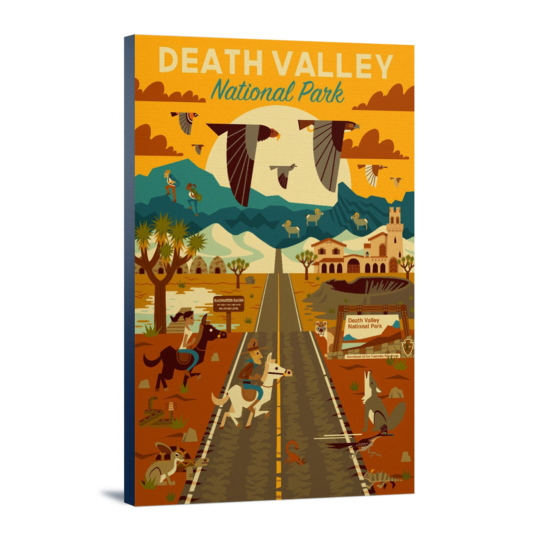 Death Valley National Park, California, Geometric National Park Series, Lantern Press Artwork, Stretched Canvas Canvas Lantern Press 12x18 Stretched Canvas 