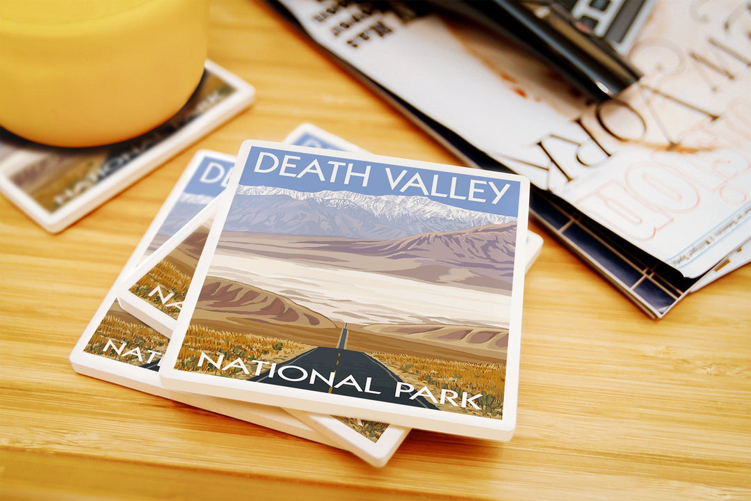 Death Valley National Park, California, Highway View, Lantern Press Artwork, Coaster Set Coasters Lantern Press 