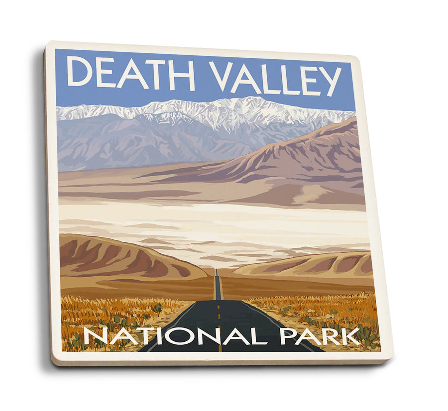 Death Valley National Park, California, Highway View, Lantern Press Artwork, Coaster Set Coasters Lantern Press 