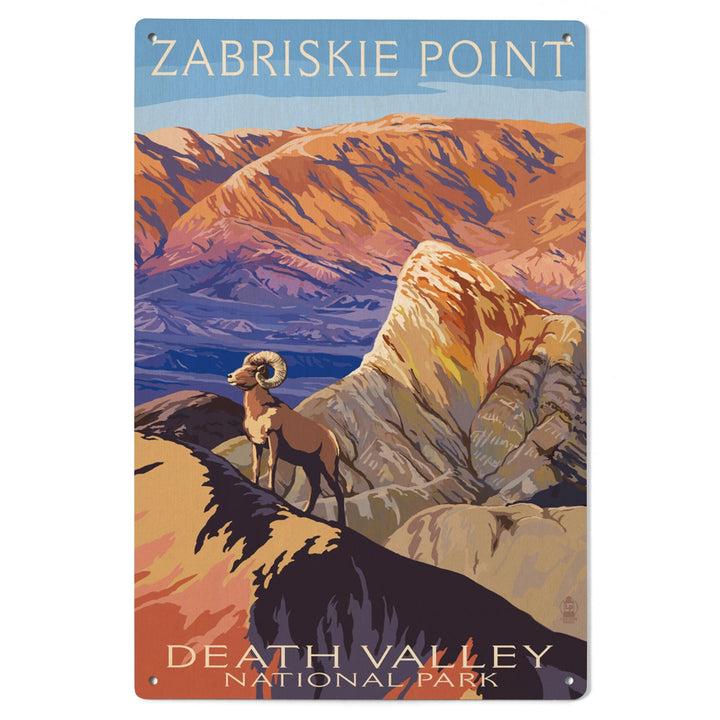 Death Valley National Park, California, Zabriskie Point & Bighorns, Painterly Series, Lantern Press Artwork, Wood Signs and Postcards Wood Lantern Press 