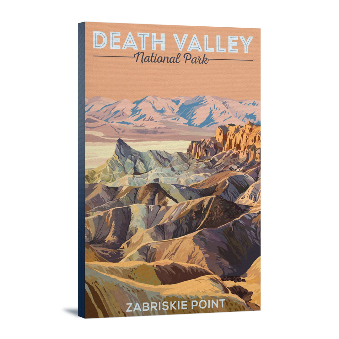 Death Valley National Park, California, Zabriskie Point, Painterly National Park Series, Lantern Press Artwork, Stretched Canvas Canvas Lantern Press 12x18 Stretched Canvas 