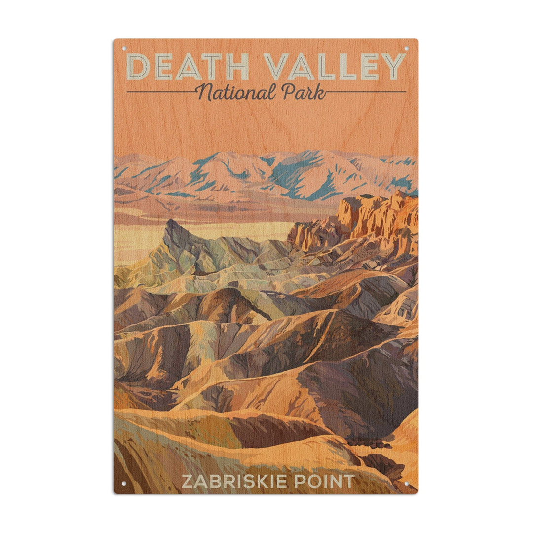 Death Valley National Park, California, Zabriskie Point, Painterly National Park Series, Lantern Press Artwork, Wood Signs and Postcards Wood Lantern Press 10 x 15 Wood Sign 