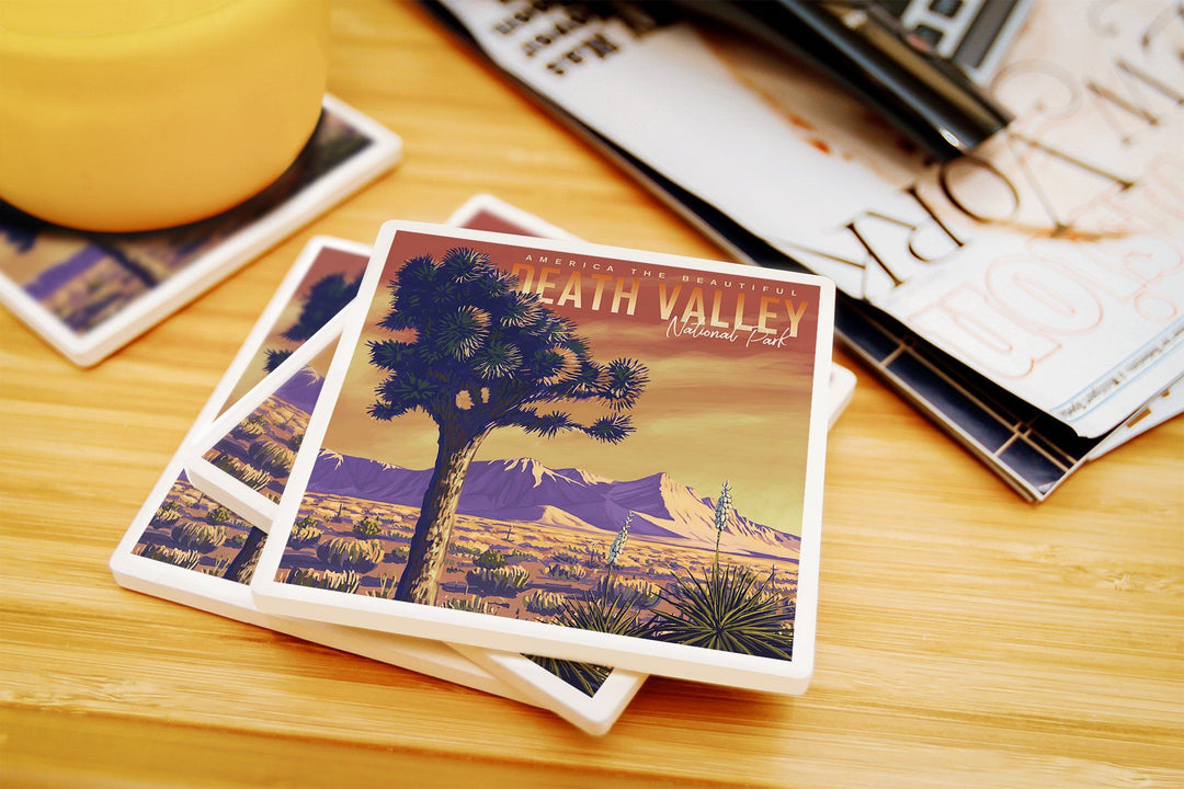 Death Valley National Park, Joshua Tree, Painterly Series, Lantern Press Artwork, Coaster Set Coasters Lantern Press 
