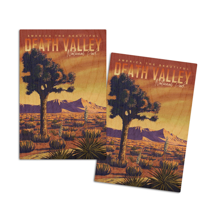 Death Valley National Park, Joshua Tree, Painterly Series, Lantern Press Artwork, Wood Signs and Postcards Wood Lantern Press 4x6 Wood Postcard Set 