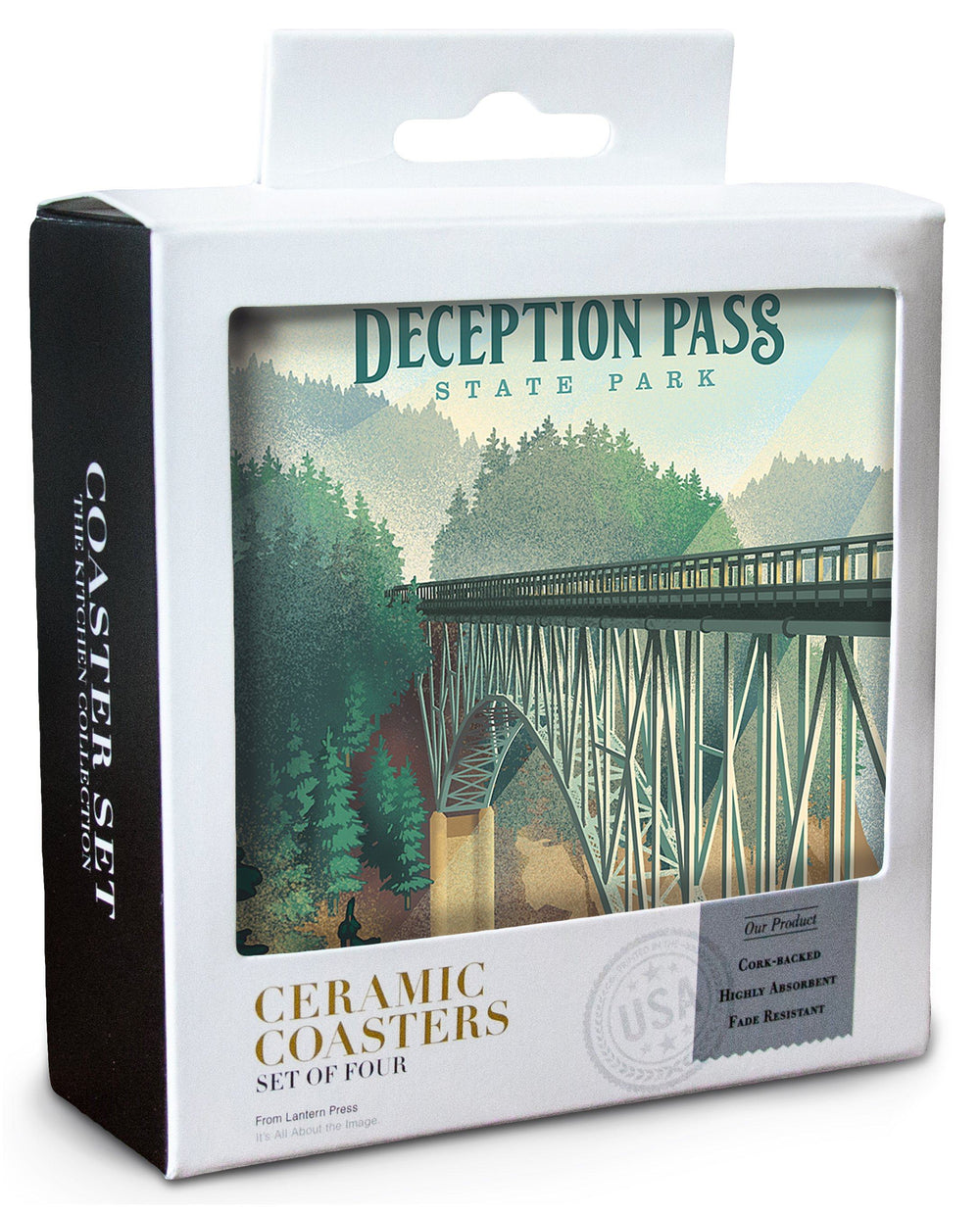 Deception Pass State Park, Washington, Lithograph, Lantern Press Artwork, Coaster Set Coasters Lantern Press 