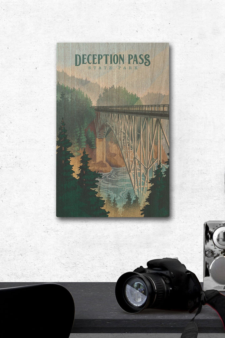 Deception Pass State Park, Washington, Lithograph, Lantern Press Artwork, Wood Signs and Postcards Wood Lantern Press 12 x 18 Wood Gallery Print 