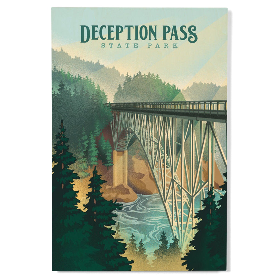 Deception Pass State Park, Washington, Lithograph, Lantern Press Artwork, Wood Signs and Postcards Wood Lantern Press 
