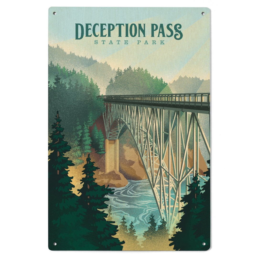 Deception Pass State Park, Washington, Lithograph, Lantern Press Artwork, Wood Signs and Postcards Wood Lantern Press 