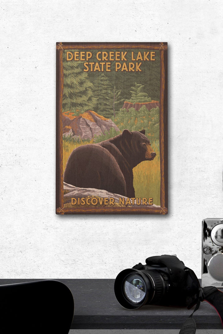 Deep Creek Lake State Park, Maryland, Bear in Forest, Lantern Press Artwork, Wood Signs and Postcards Wood Lantern Press 12 x 18 Wood Gallery Print 