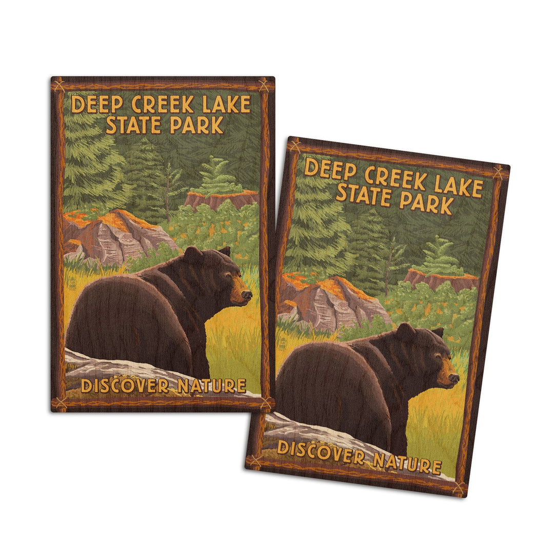 Deep Creek Lake State Park, Maryland, Bear in Forest, Lantern Press Artwork, Wood Signs and Postcards Wood Lantern Press 4x6 Wood Postcard Set 