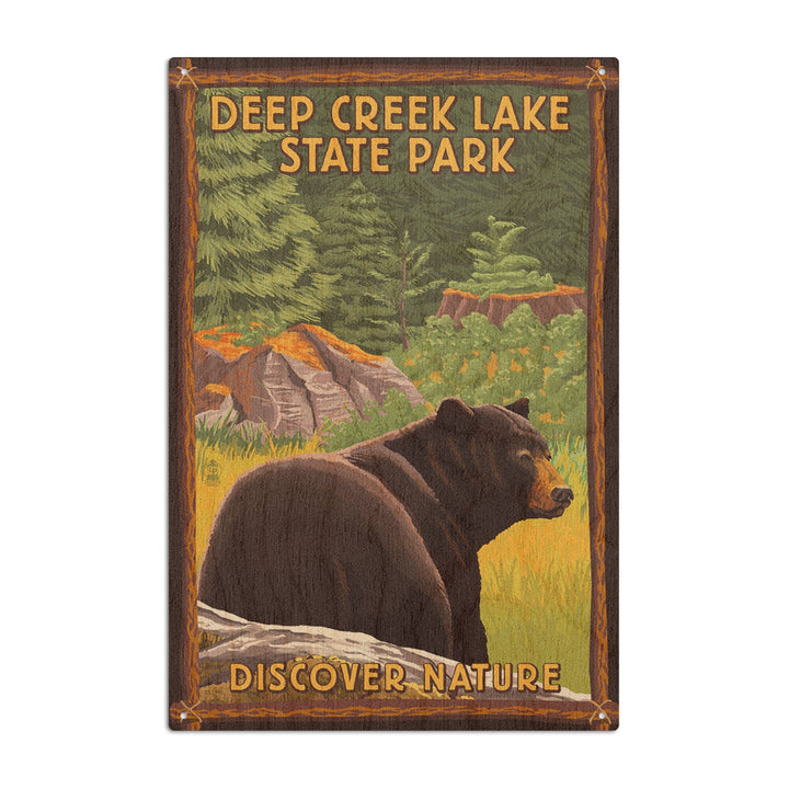 Deep Creek Lake State Park, Maryland, Bear in Forest, Lantern Press Artwork, Wood Signs and Postcards Wood Lantern Press 6x9 Wood Sign 