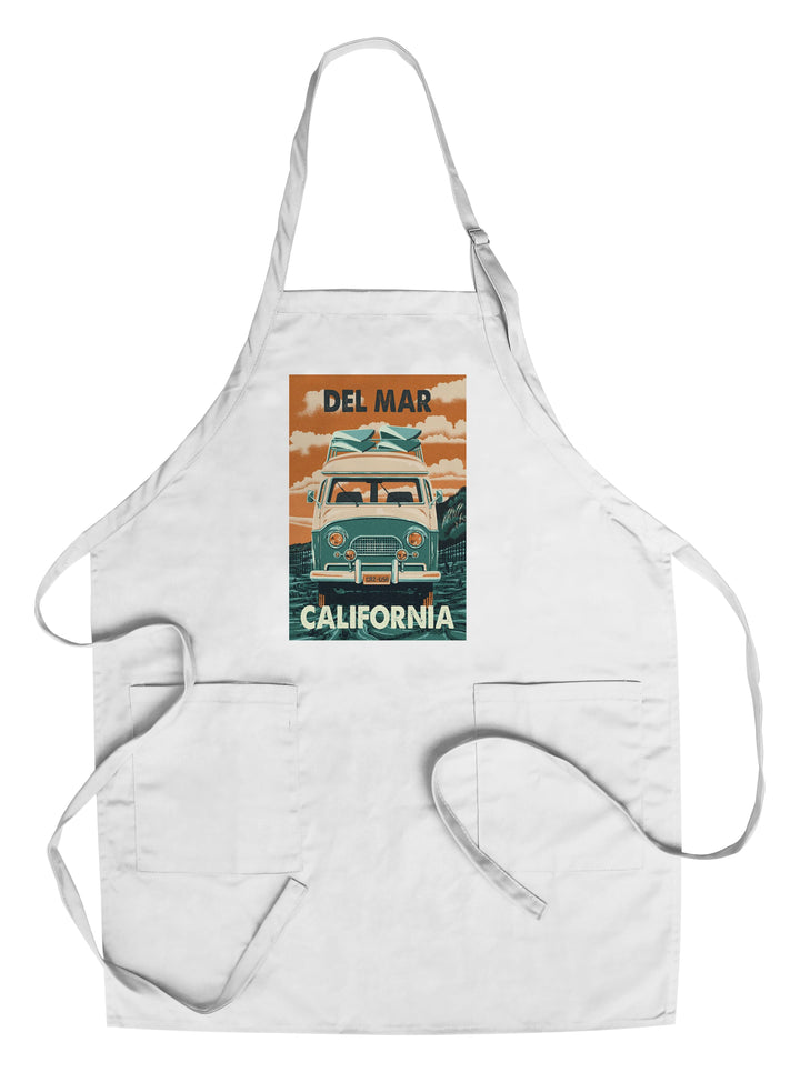 Del Mar, California, Letterpress, Camper Van, Beach, Lantern Press Artwork Kitchen Lantern Press Chef's Apron 
