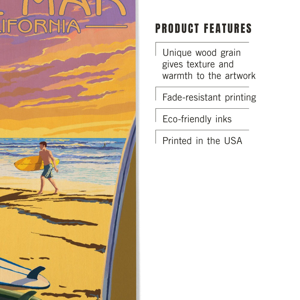 Del Mar, California, Surfers at Sunset, Lantern Press Artwork, Wood Signs and Postcards Wood Lantern Press 