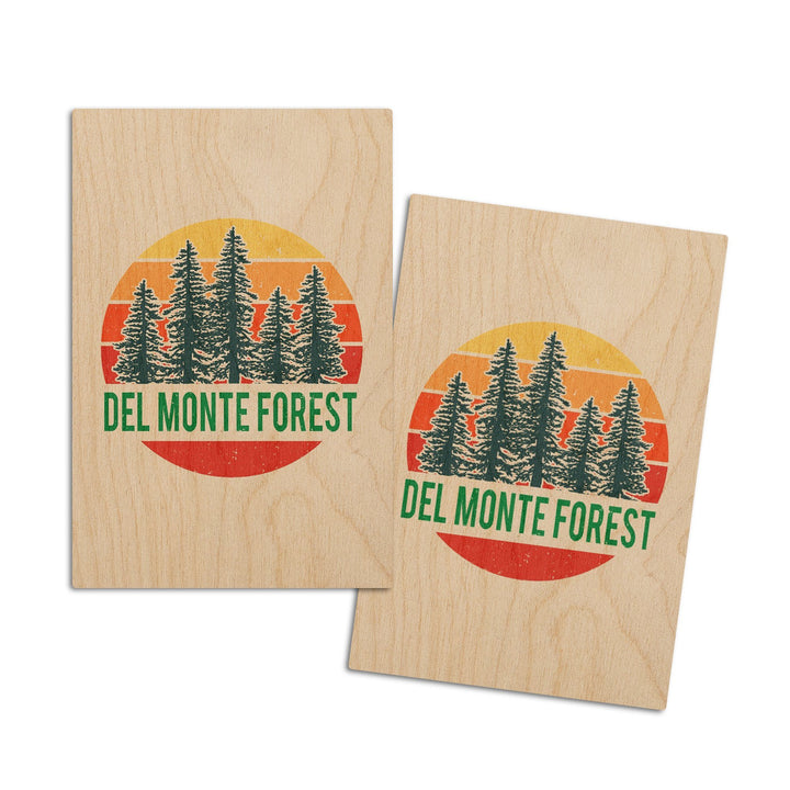 Del Monte Forest, California, Sun & Redwoods, Contour, Lantern Press Artwork, Wood Signs and Postcards Wood Lantern Press 4x6 Wood Postcard Set 