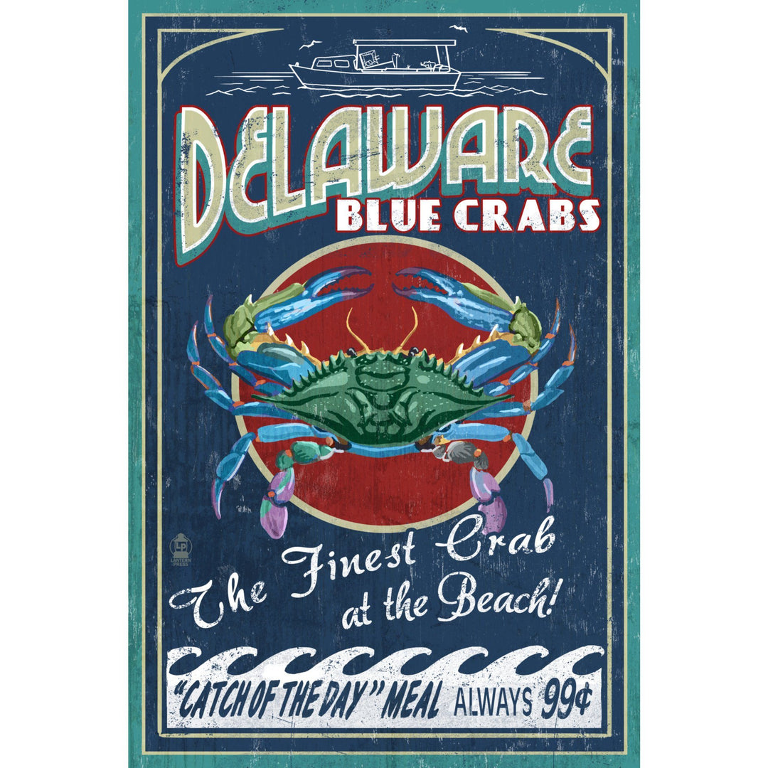 Delaware Blue Crabs Vintage Sign, Best at the Beach, Lantern Press Artwork, Stretched Canvas Canvas Lantern Press 