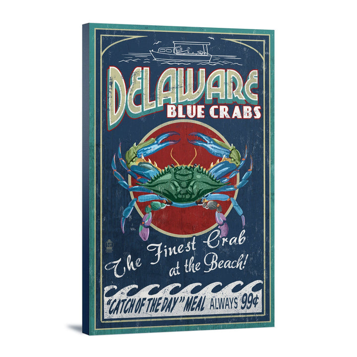 Delaware Blue Crabs Vintage Sign, Best at the Beach, Lantern Press Artwork, Stretched Canvas Canvas Lantern Press 