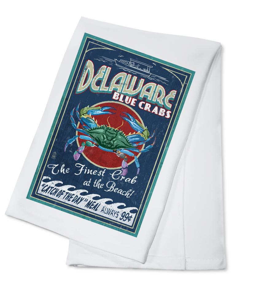 Delaware Blue Crabs Vintage Sign, Best at the Beach, Lantern Press Artwork, Towels and Aprons Kitchen Lantern Press Cotton Towel 