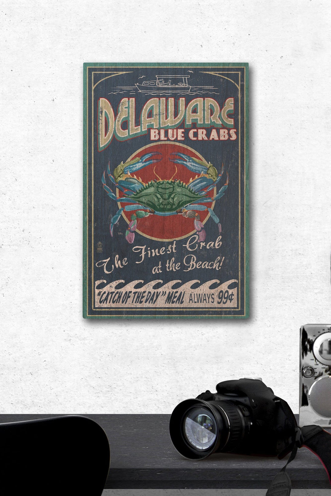Delaware Blue Crabs Vintage Sign, Best at the Beach, Lantern Press Artwork, Wood Signs and Postcards Wood Lantern Press 12 x 18 Wood Gallery Print 