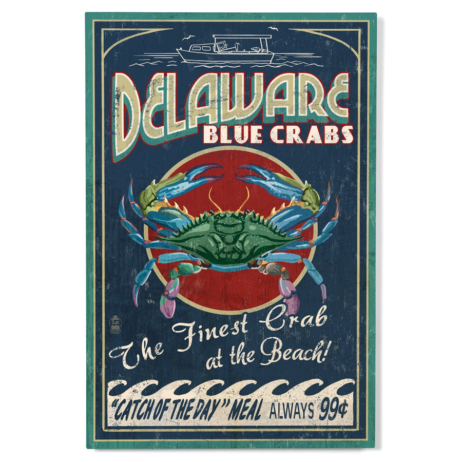Delaware Blue Crabs Vintage Sign, Best at the Beach, Lantern Press Artwork, Wood Signs and Postcards Wood Lantern Press 