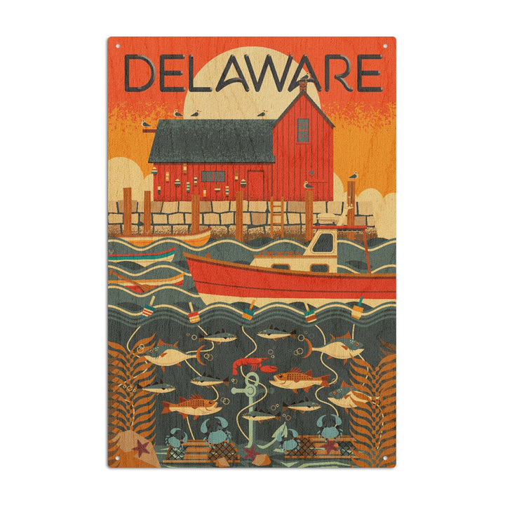 Delaware, Geometric, Lantern Press Artwork, Wood Signs and Postcards Wood Lantern Press 10 x 15 Wood Sign 