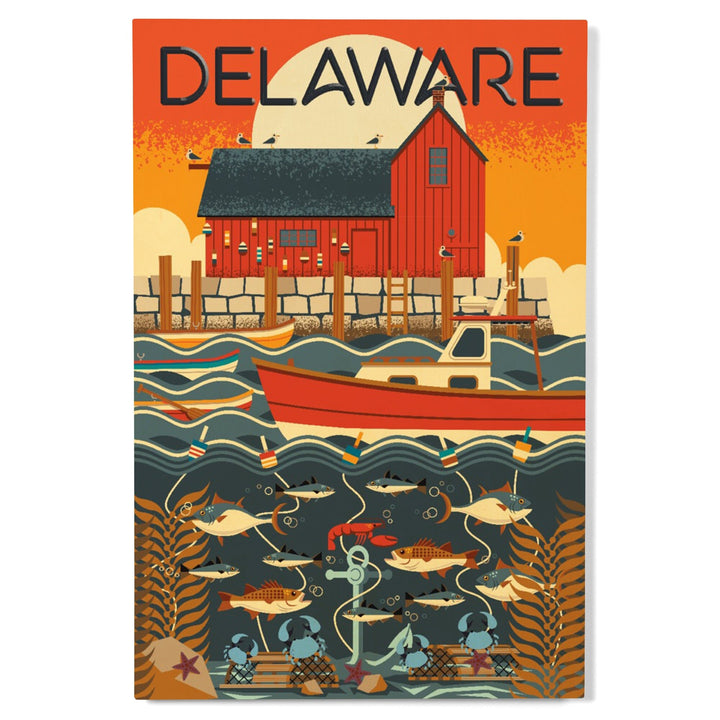Delaware, Geometric, Lantern Press Artwork, Wood Signs and Postcards Wood Lantern Press 