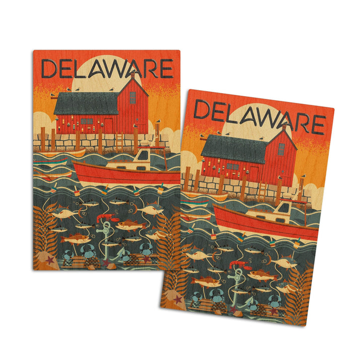 Delaware, Geometric, Lantern Press Artwork, Wood Signs and Postcards Wood Lantern Press 4x6 Wood Postcard Set 